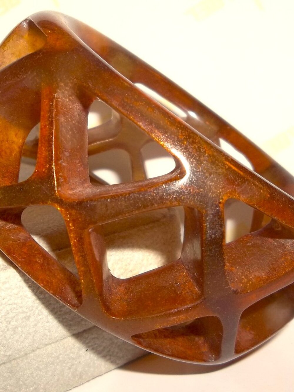 Vintage 40's Bakelite Dark Amber Apple juice Wide Carved Bangle Bracelet  1-3/8"